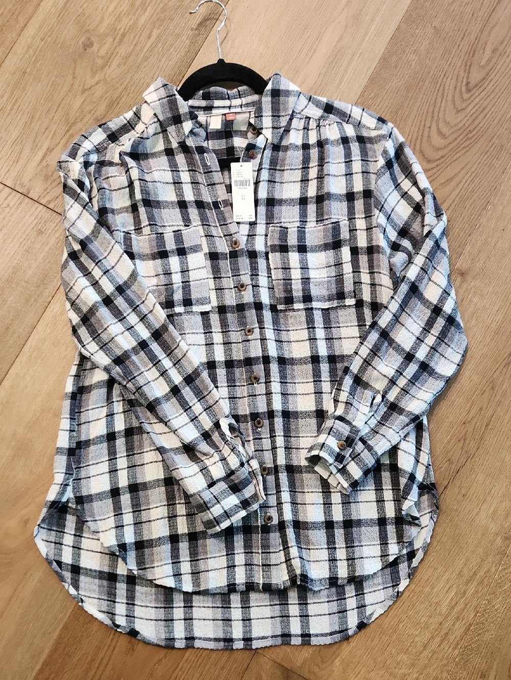 Pilcro Black and White Plaid Button-Down Shirt